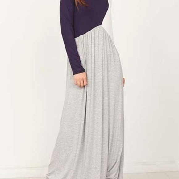 éloges Navy, Gray & White, Color Block Long-Sleeve Maxi Dress 3X ExtraTall - Picture 6 of 8